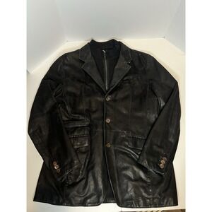 Gimo's Men's Black‎ Leather Jacket Coat L / XL Made In Italy